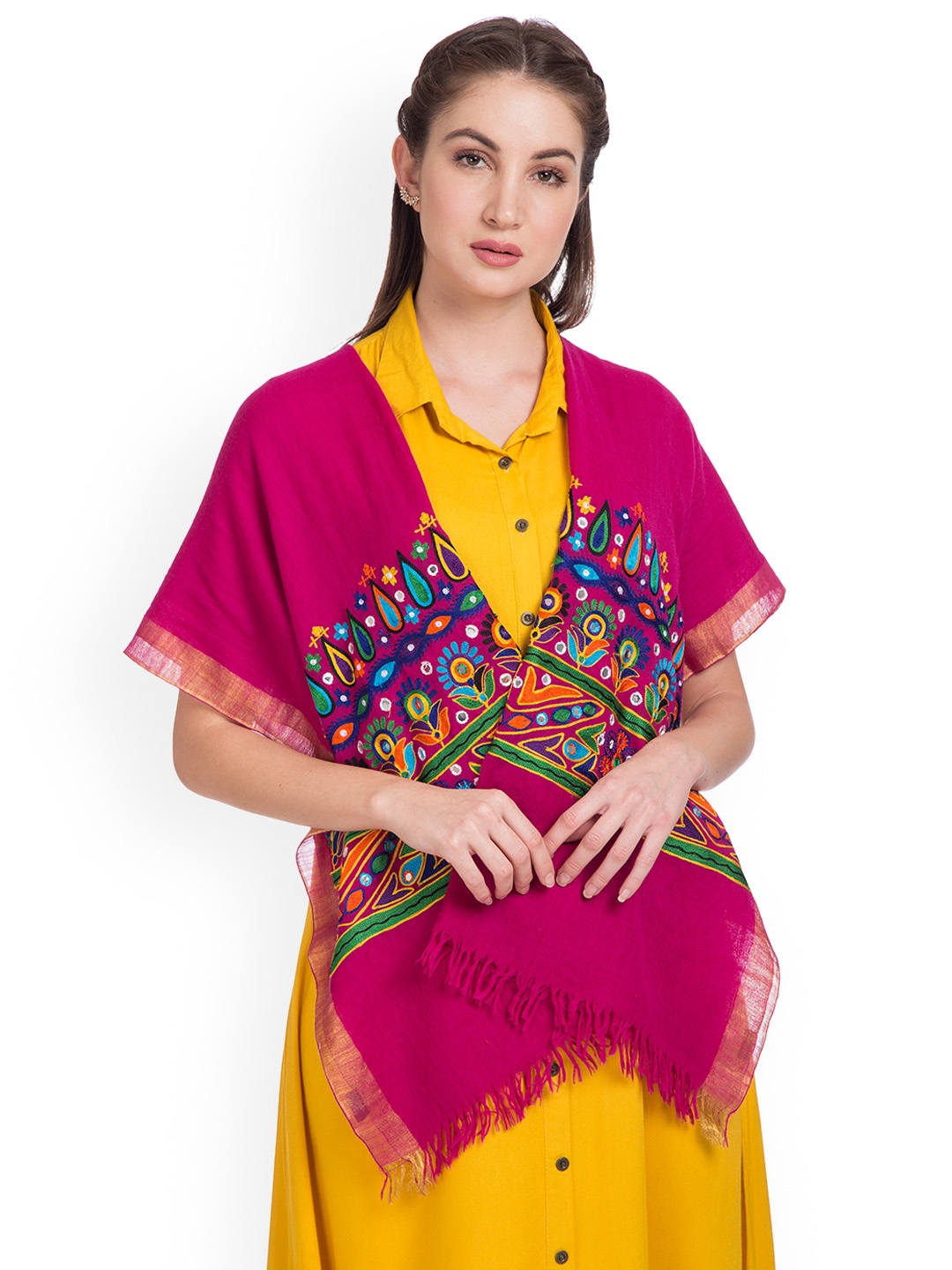 

SHINGORA Women Pink Embroidered Stole