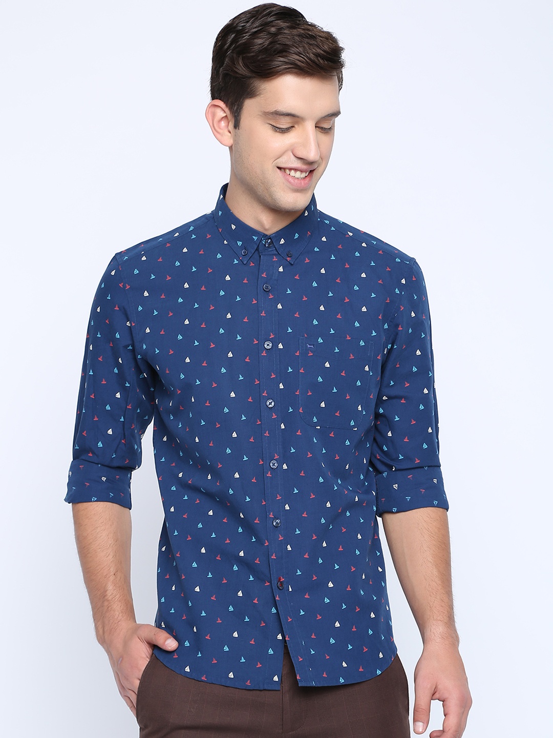 

Basics Men Navy Blue Slim Fit Printed Casual Shirt