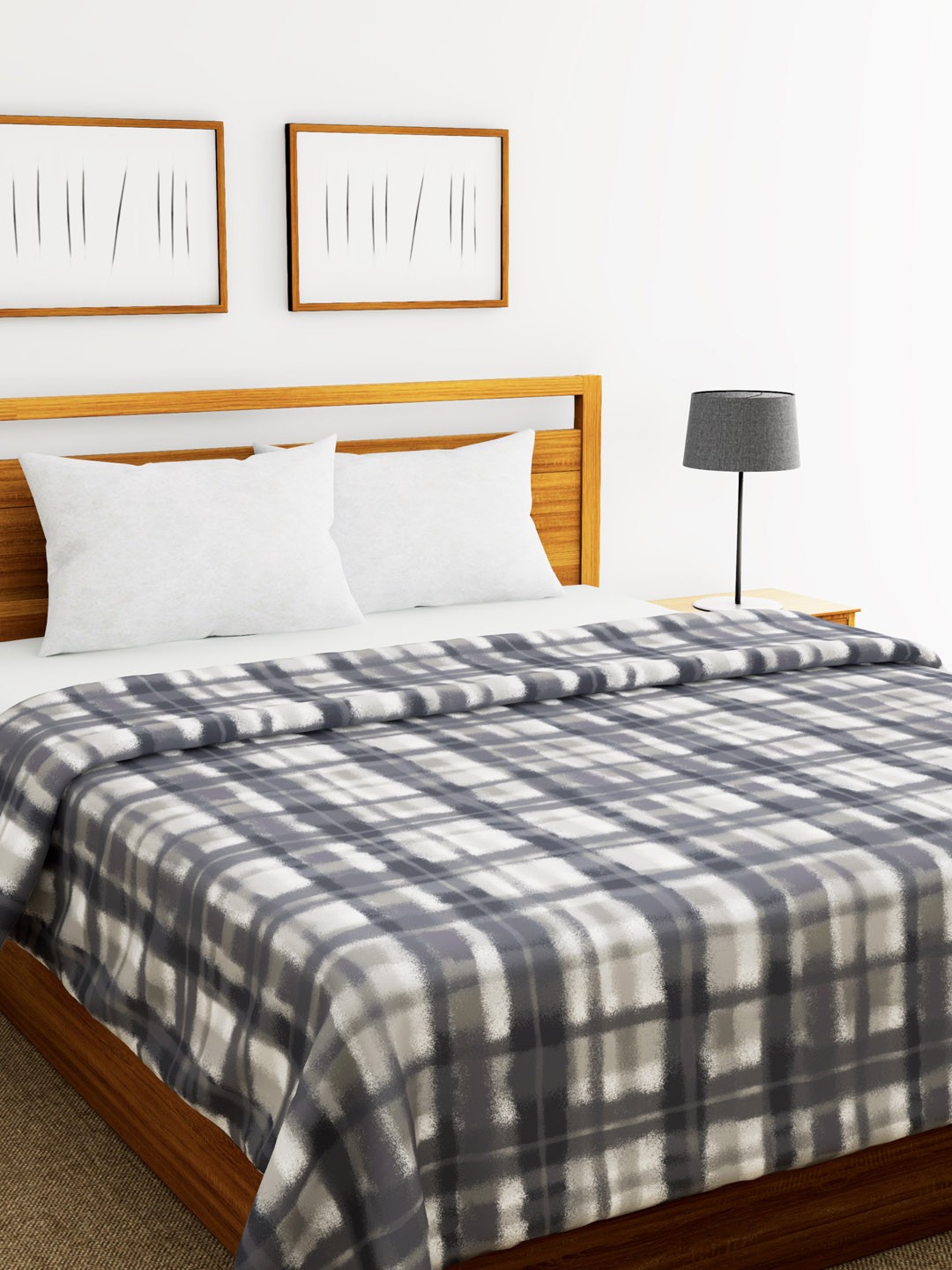 

BIANCA Grey & White Checked AC Room 300 GSM Double Bed Comforter