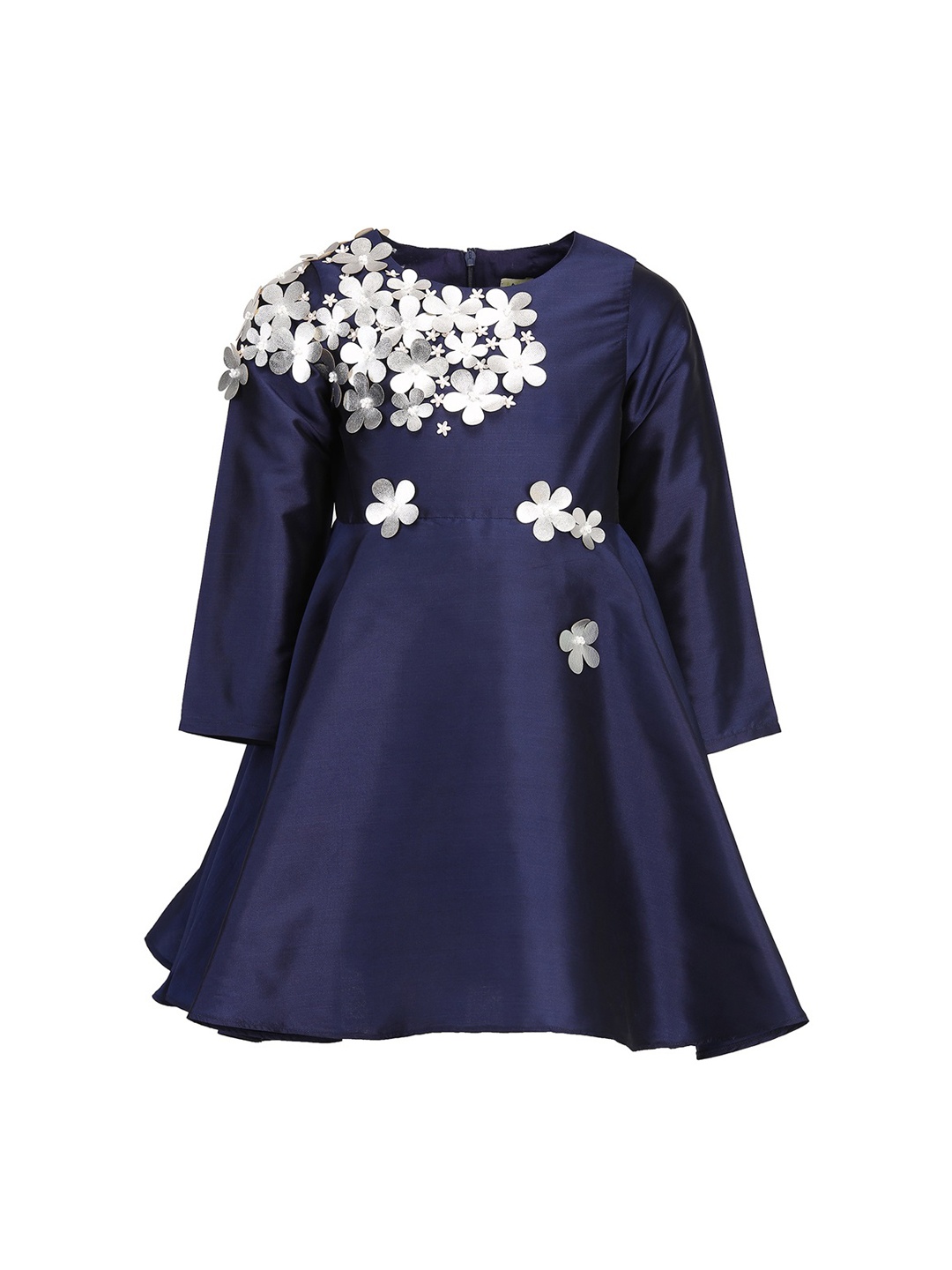 

A Little Fable Girls Navy Blue Self Design Fit and Flare Dress