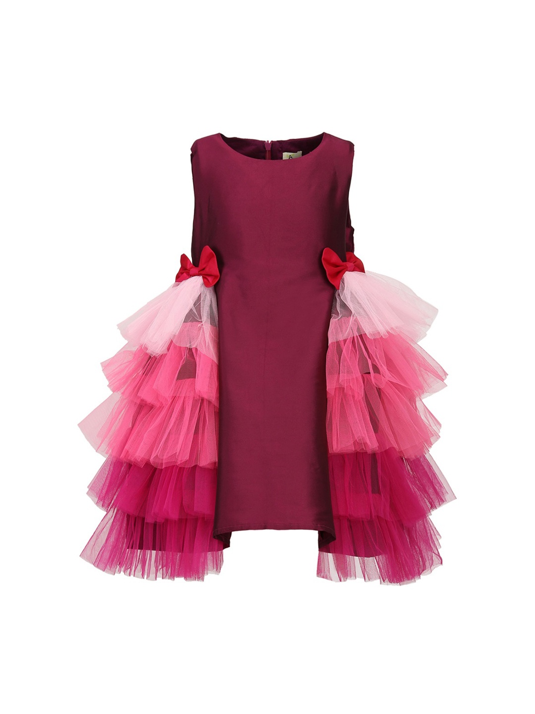 A Little Fable Girls Shaded Deep Bloom Burgundy Dress, Purple