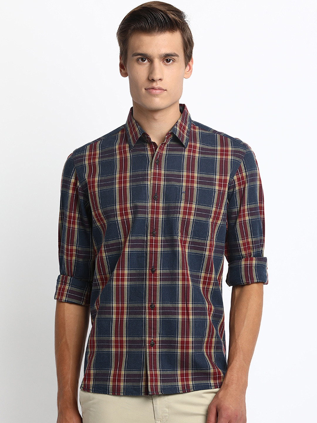 

Basics Men Blue & Maroon Slim Fit Checked Casual Shirt