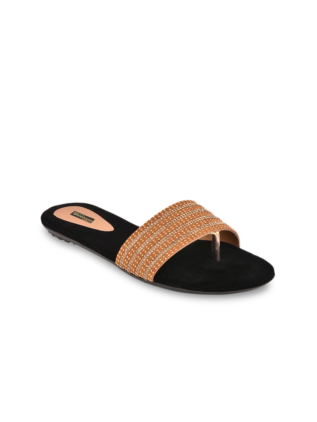

Shoetopia Women Gold-Toned Solid Synthetic Open Toe Flats