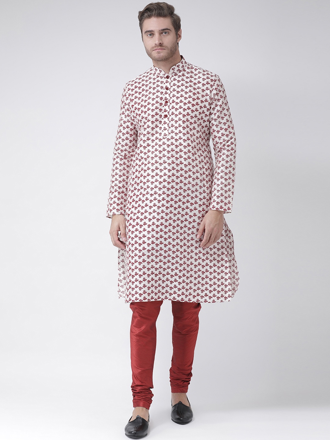 

DEYANN Men Off-White & Red Printed Straight Kurta