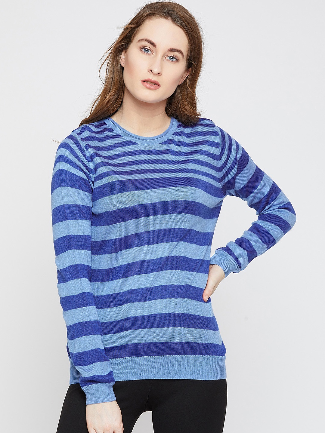 

RARE Women Blue Striped Pullover