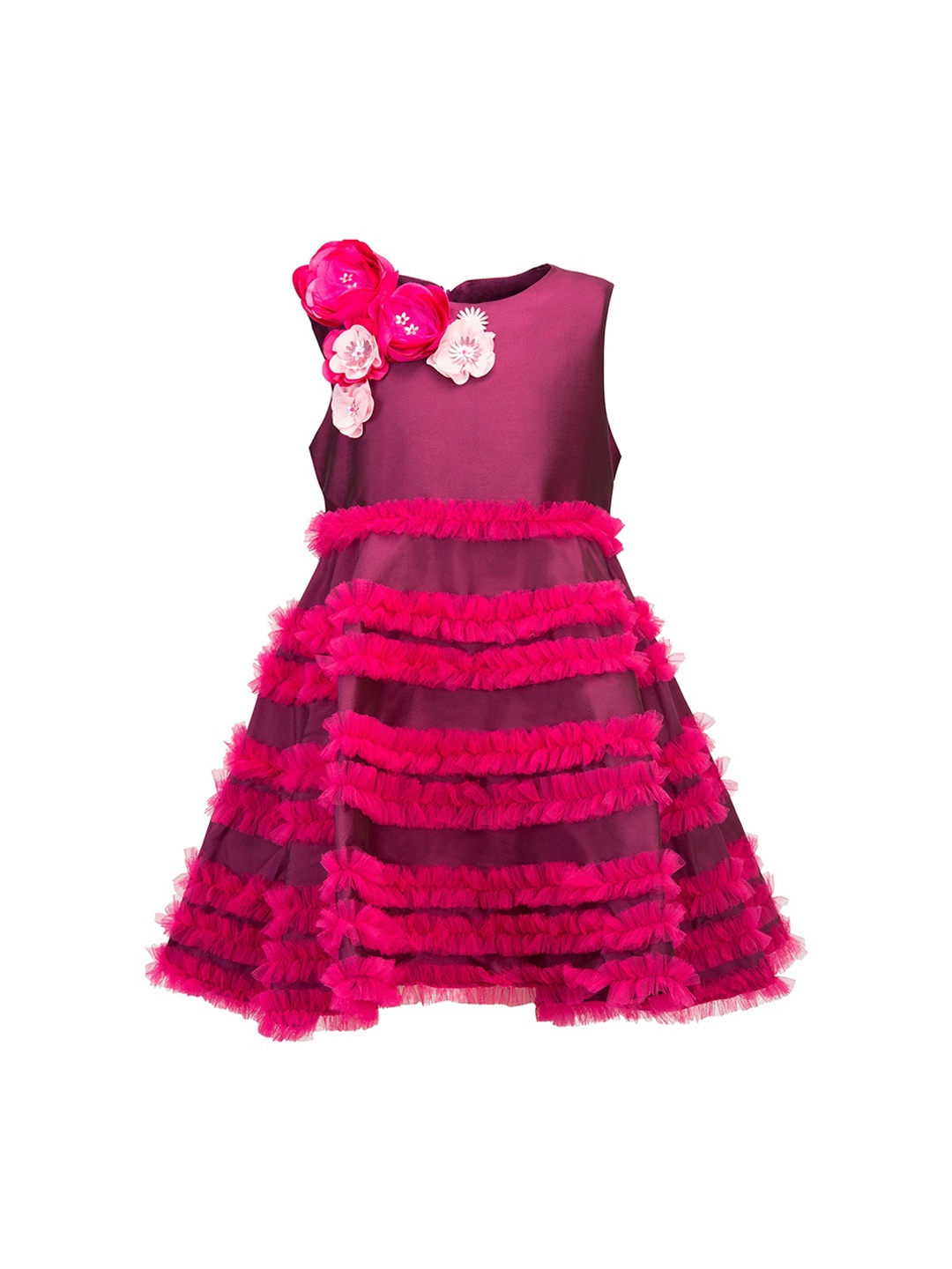 

A Little Fable Girls Purple Self Design Fit and Flare Dress