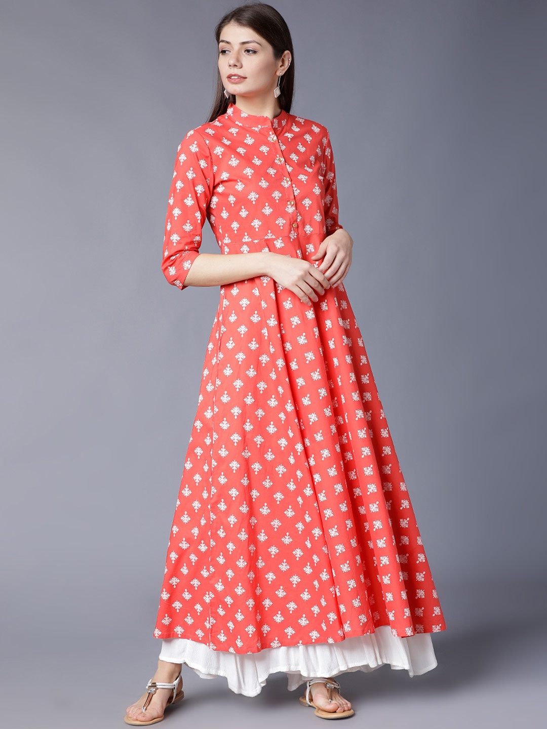 

Vishudh Women Coral Printed A-Line Kurta