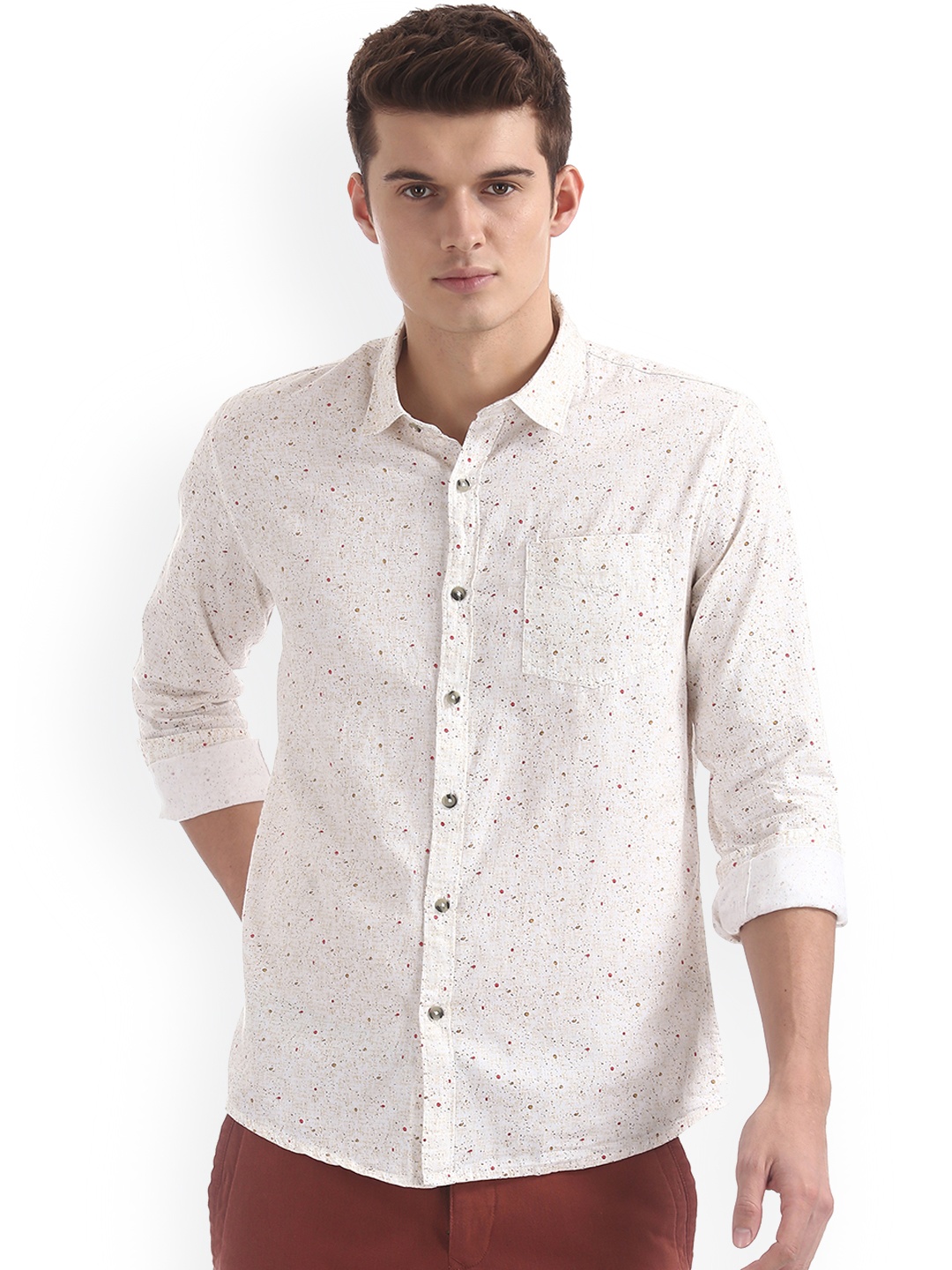 

Newport Men White & Brown Regular Fit Printed Casual Shirt