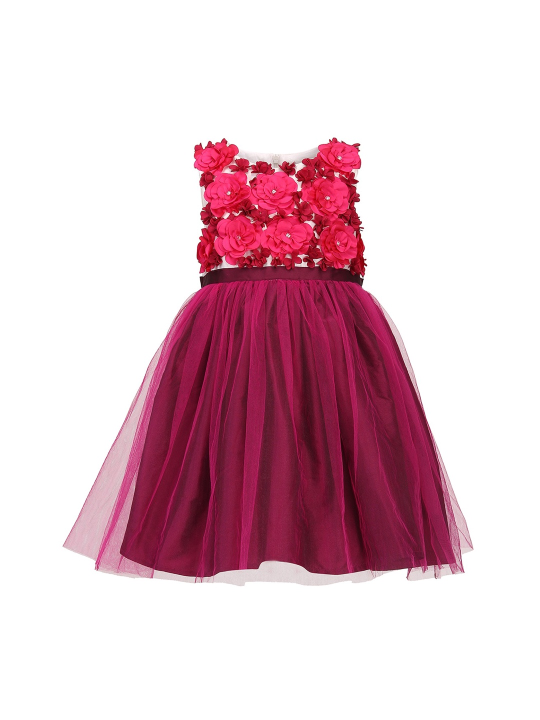 

A Little Fable Girls Purple Self Design Fit and Flare Dress