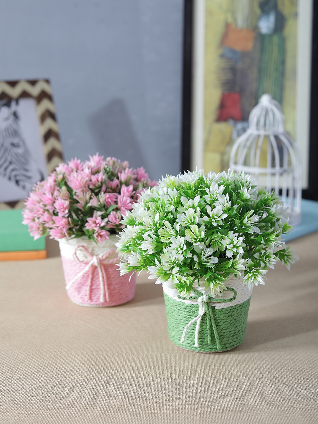 

FOLIYAJ Set of Two Artificial Plants with Pot, Pink