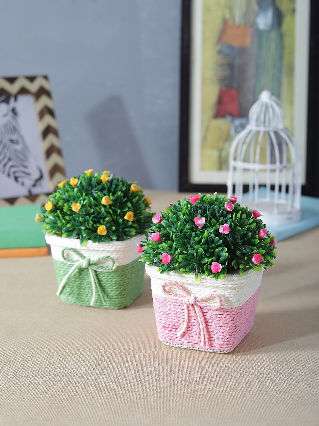 

FOLIYAJ Set of Two Artificial Plants with Pot, Pink