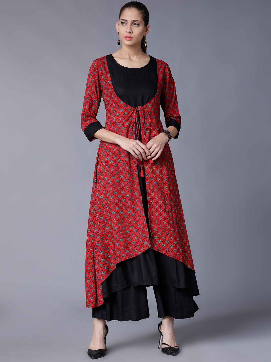 

Vishudh Women Red & Black Printed Kurta with Palazzos