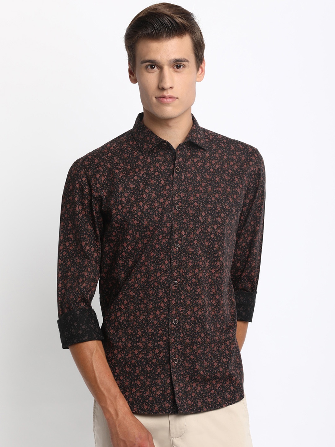 

Basics Men Black Slim Fit Printed Casual Shirt