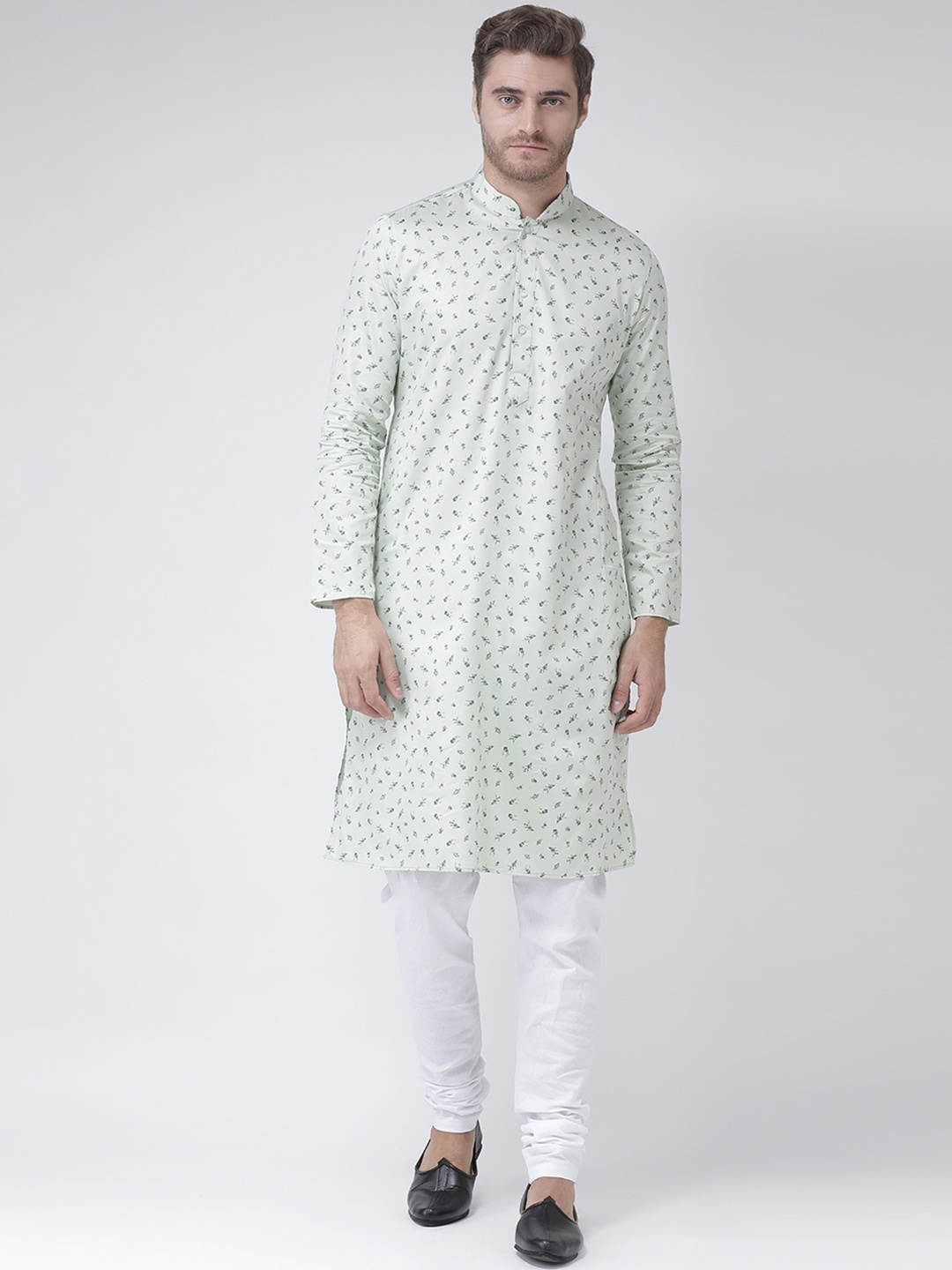 

DEYANN Men Green Printed Straight Kurta
