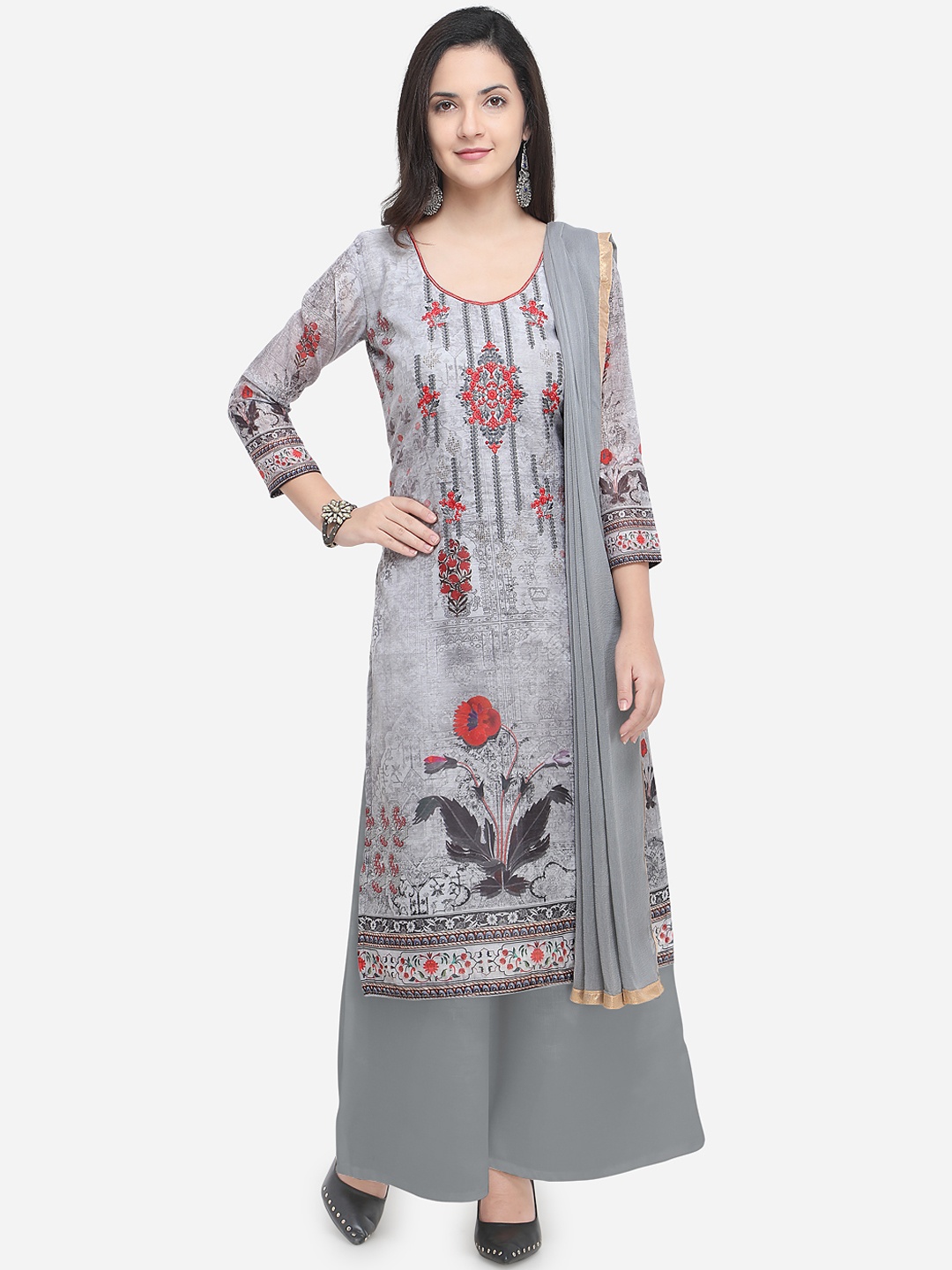 

Blissta Grey Cotton Blend Unstitched Dress Material
