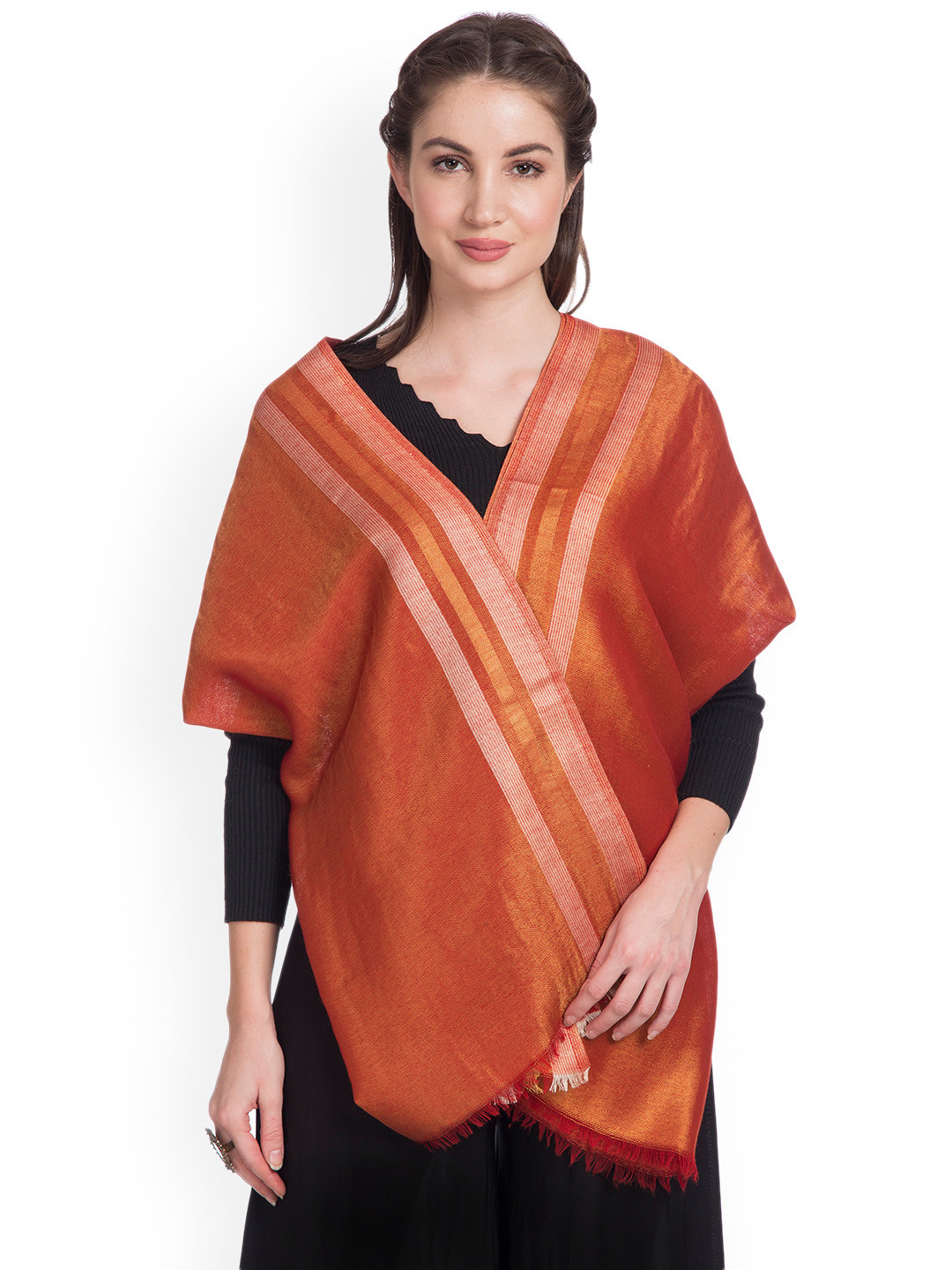 

SHINGORA Women Orange Woven Design Stole