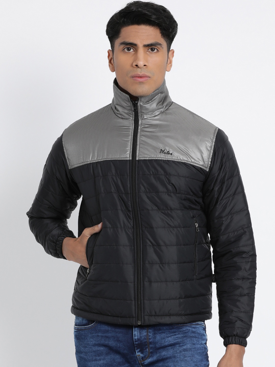 

Plutus Men Black Colourblocked Windcheater Padded Jacket