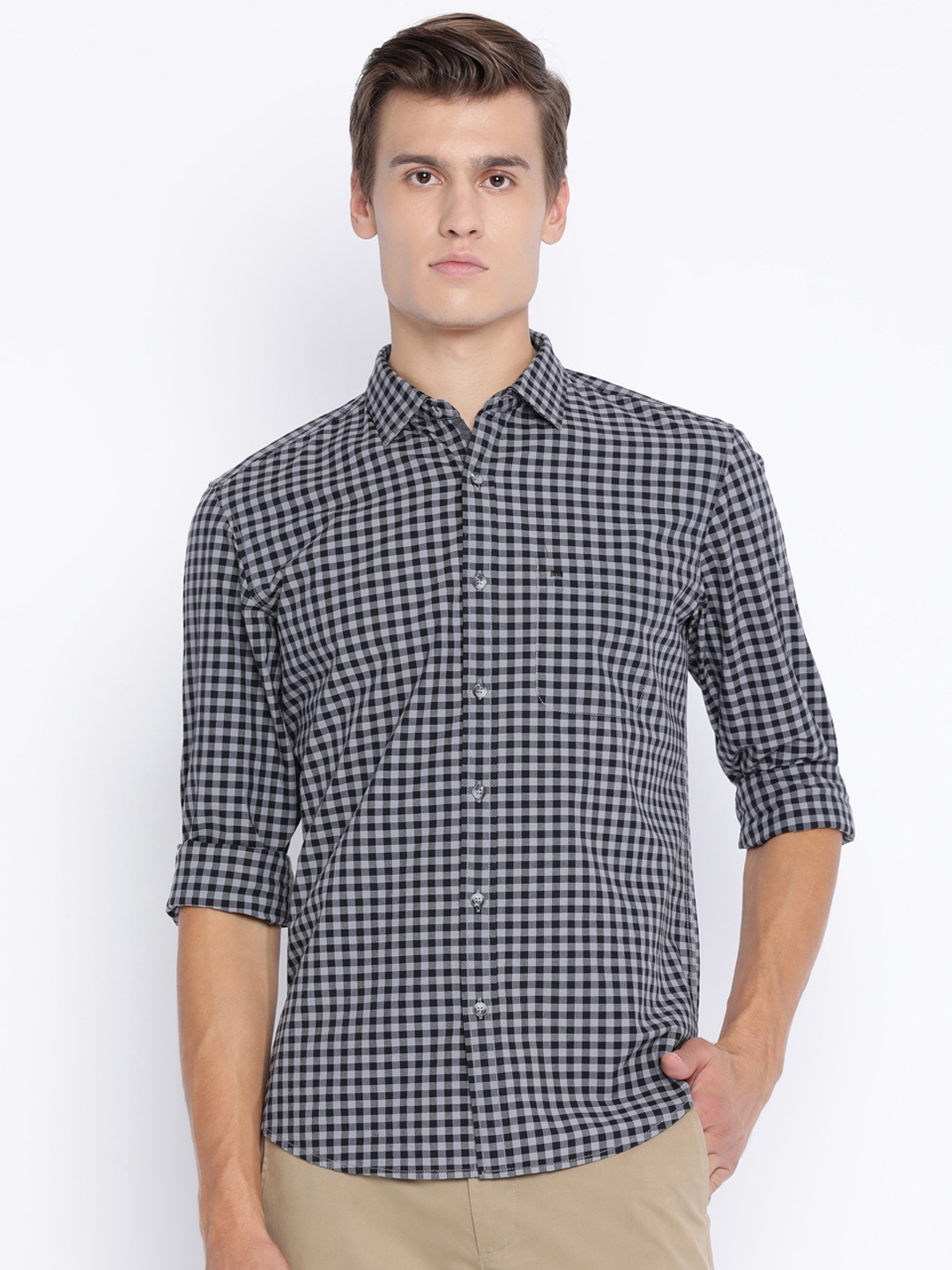 

Basics Men Black Slim Fit Checked Casual Shirt