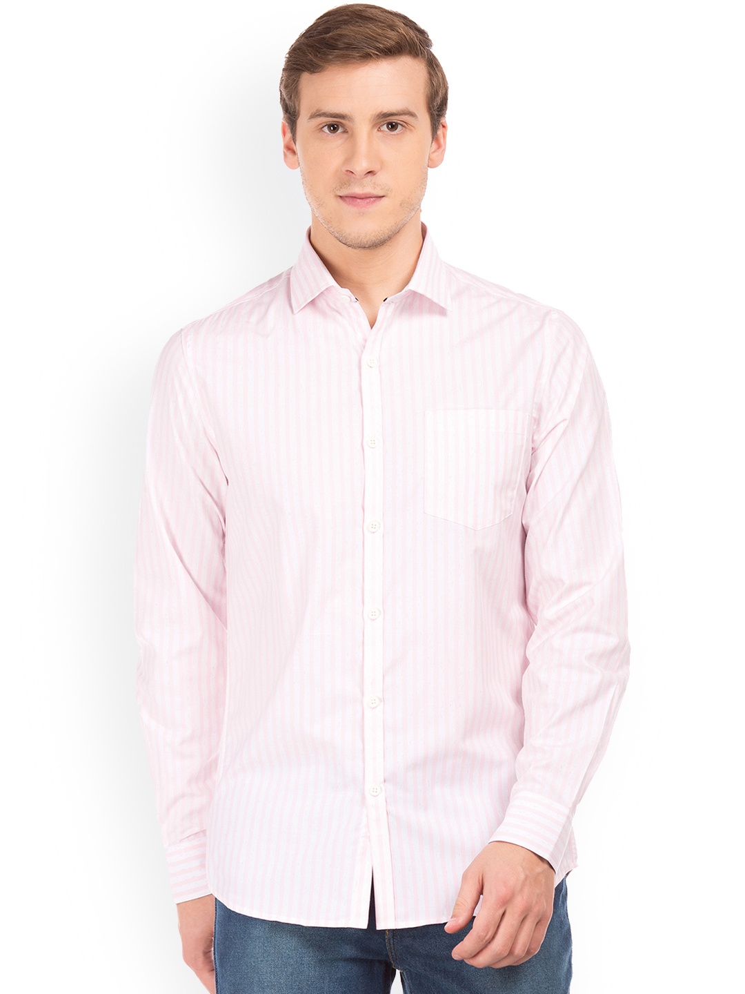 

Excalibur Men Pink & White Slim Fit Striped Casual Shirt