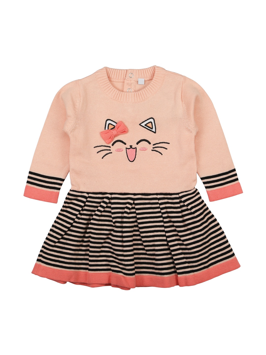 

MeeMee Girls Peach-Coloured Striped Fit and Flare Dress