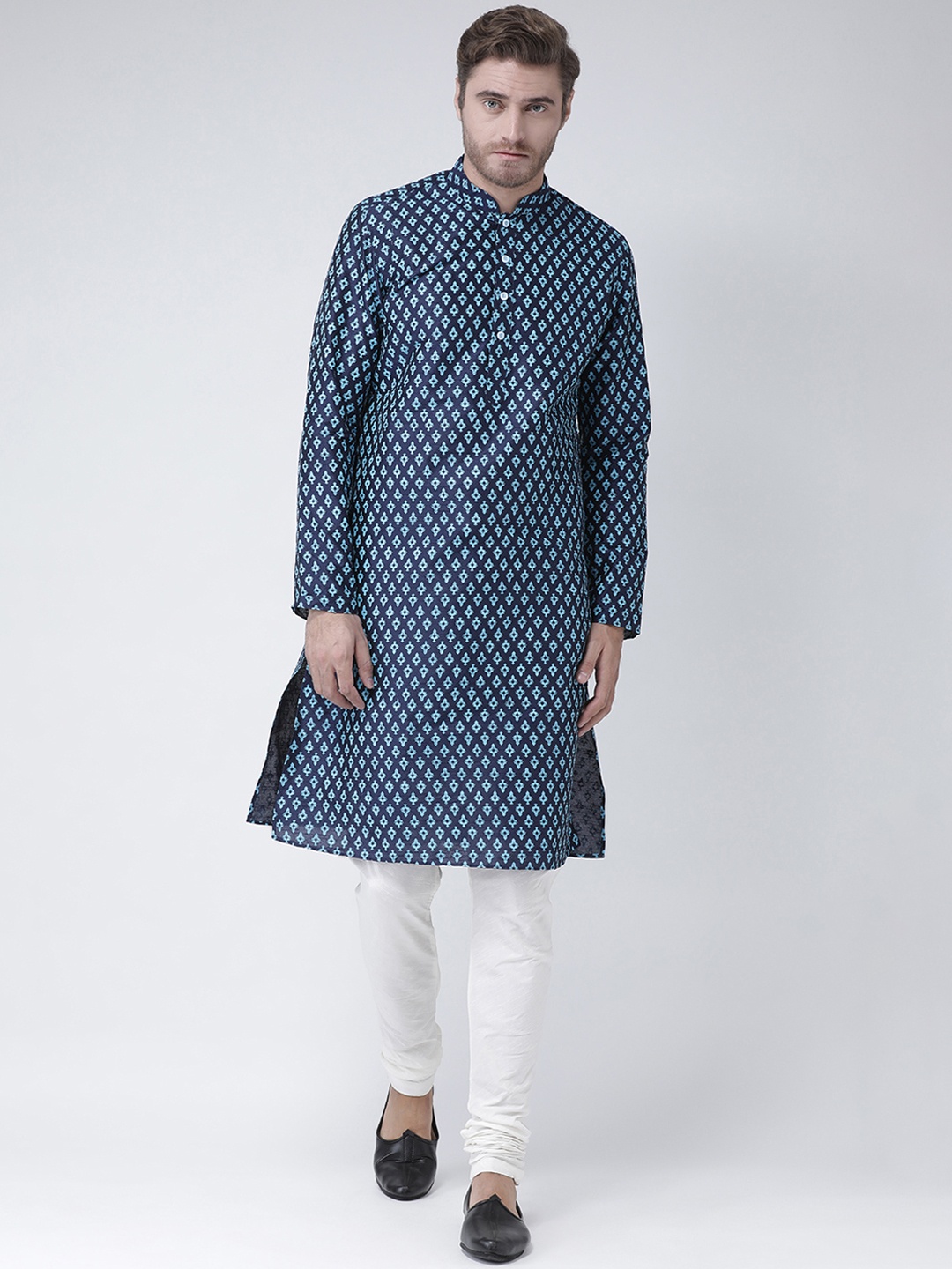 

DEYANN Men Blue Printed Straight Kurta