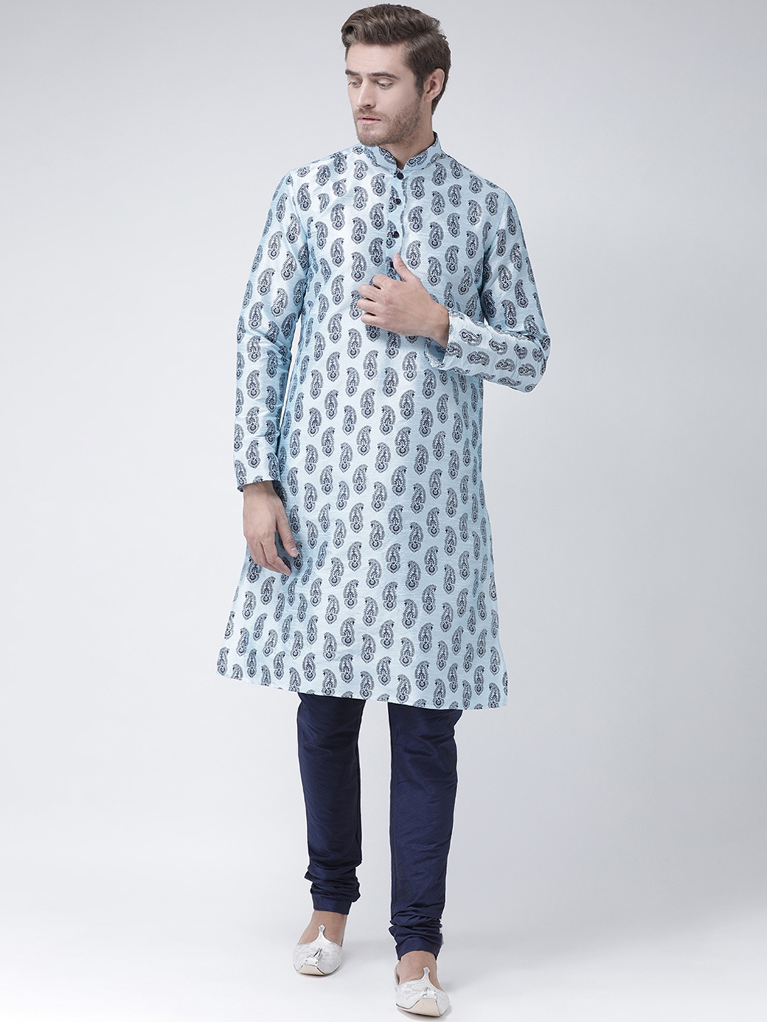 

DEYANN Men Turquoise Blue Printed Straight Kurta