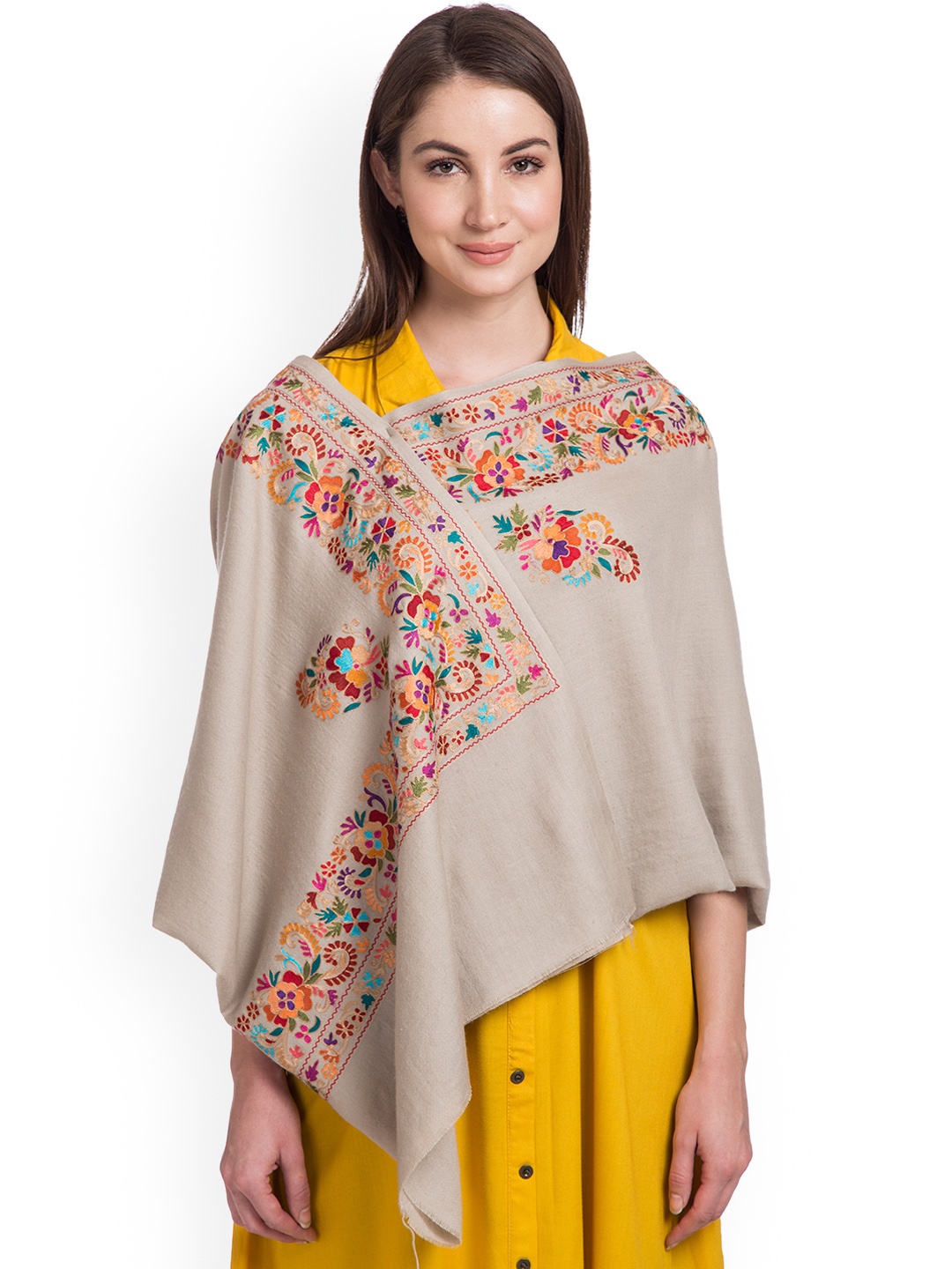 

SHINGORA Women Beige Embroidered Shawl