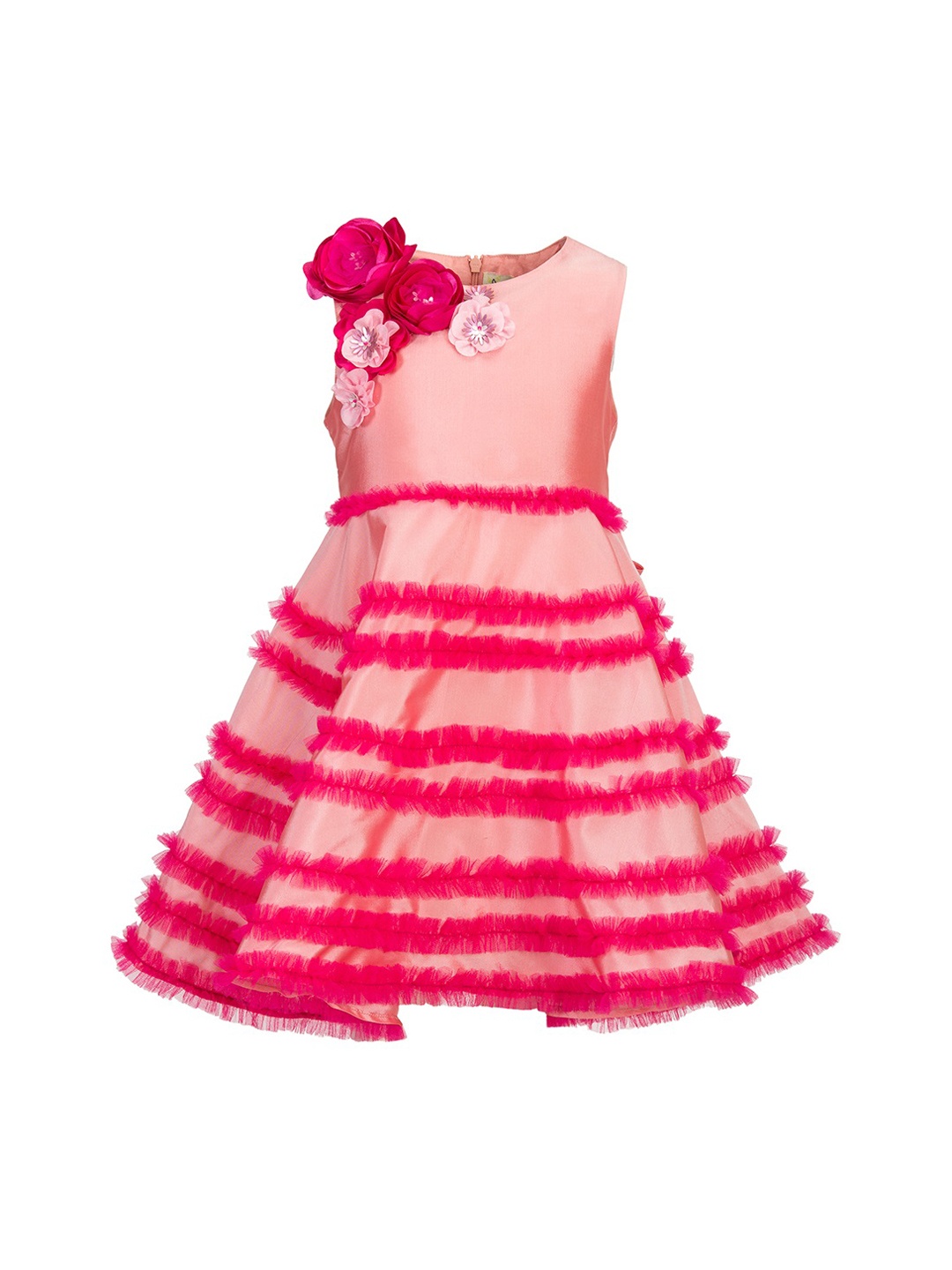 

A Little Fable Girls Pink Self Design Siene Dress