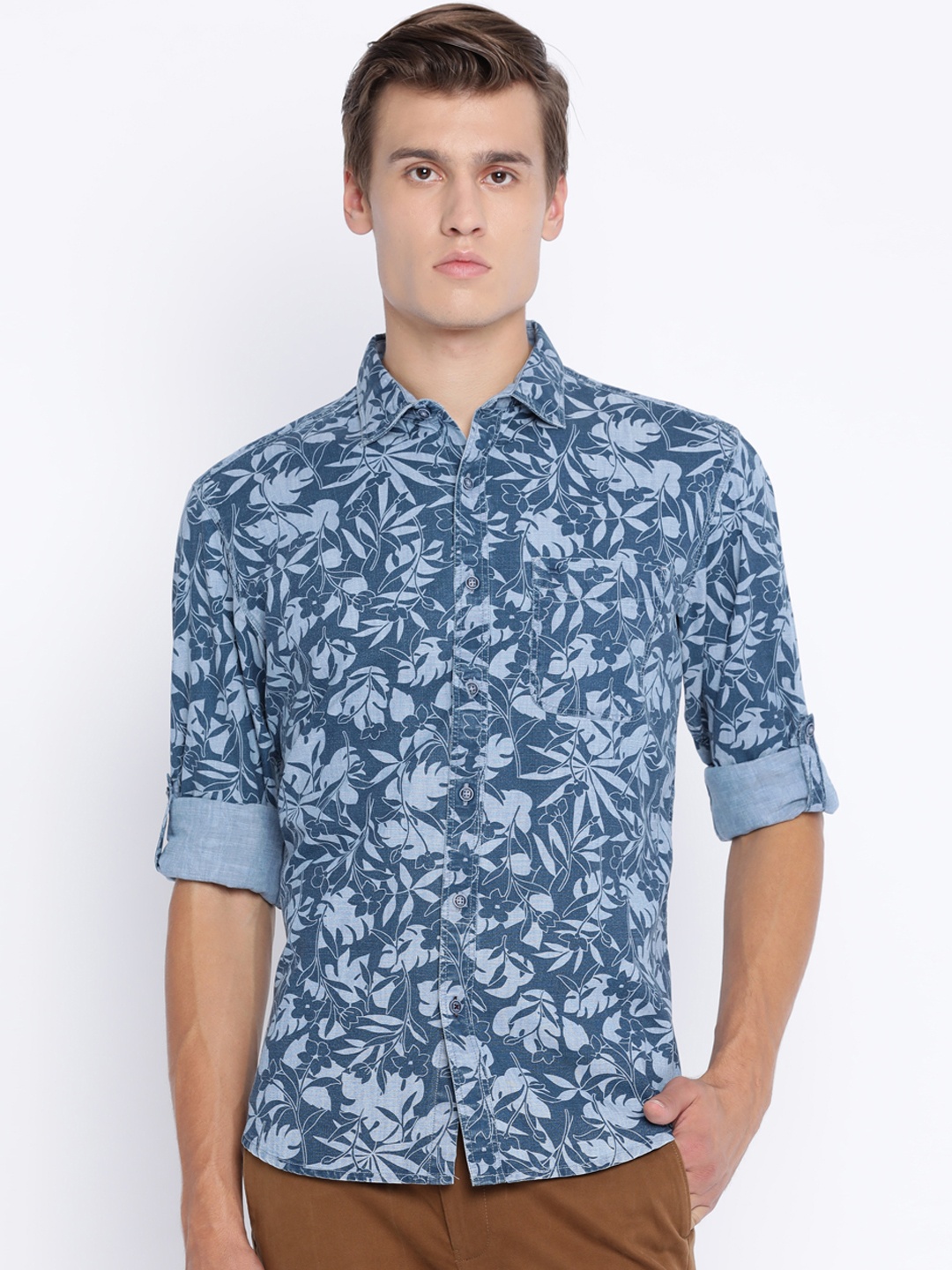 

Basics Men Blue Slim Fit Printed Casual Shirt