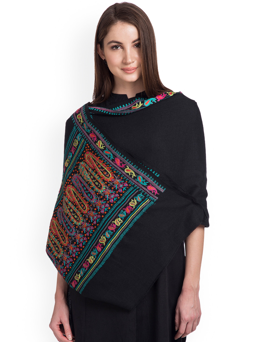 

SHINGORA Women Black Embroidered Shawl