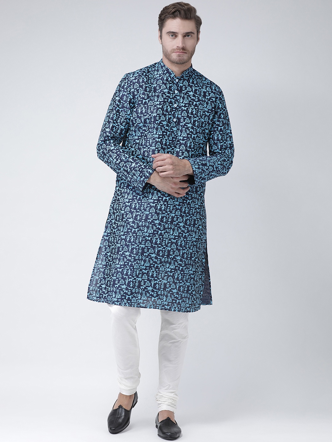 

DEYANN Men Navy Blue Printed Straight Kurta