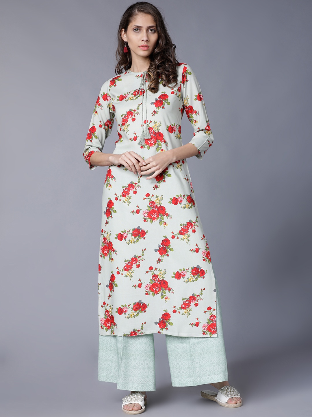 

Vishudh Women Turquoise Blue & Red Printed Kurta with Palazzos