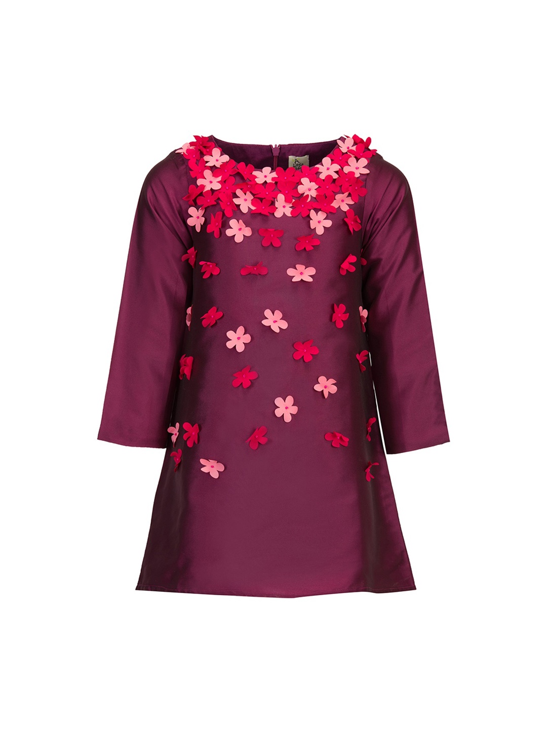 A Little Fable Girls Purple Self Design A-Line Dress