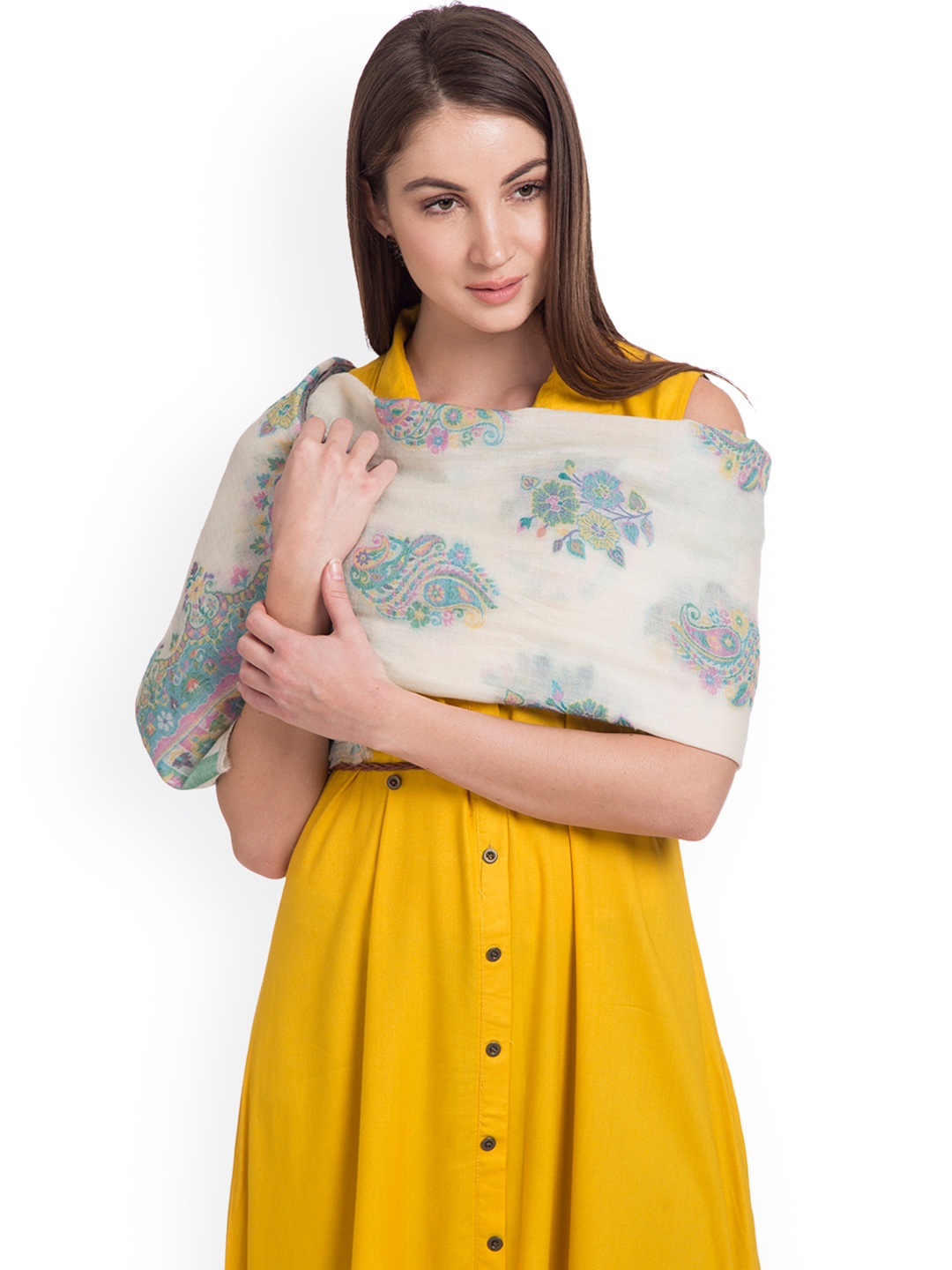 

SHINGORA Women Off-White Woven Design Shawl