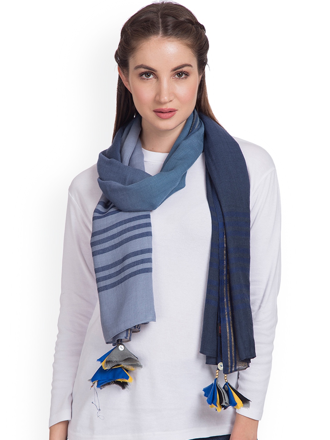 

SHINGORA Women Blue Striped Woollen Stole