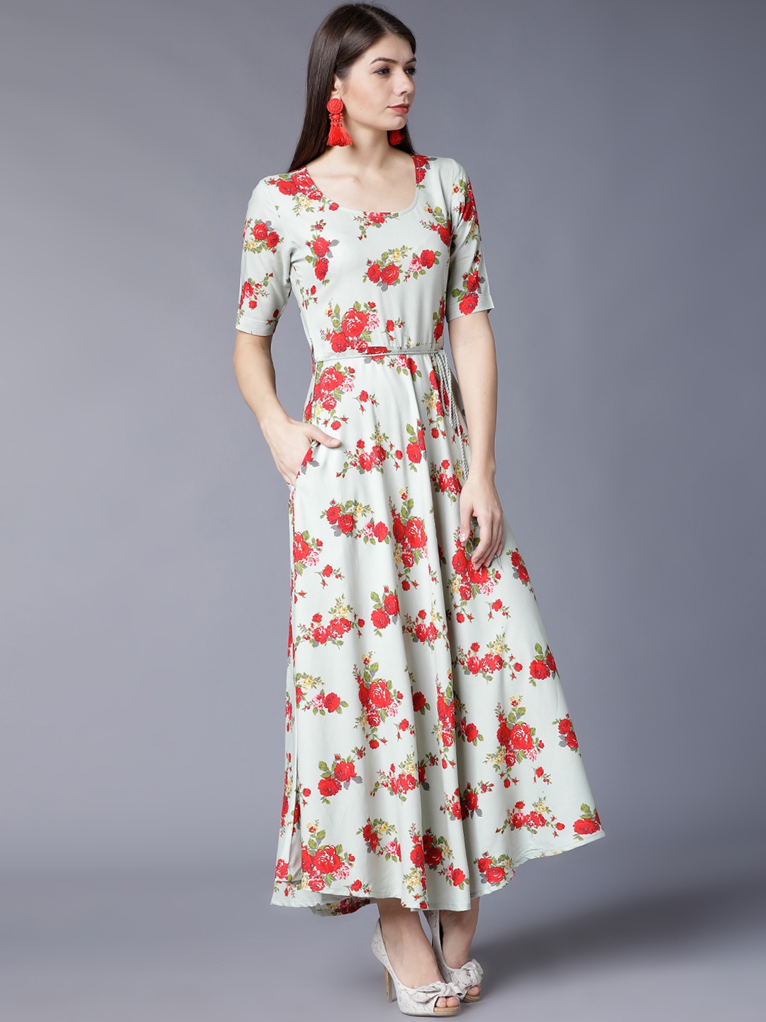 

Vishudh Sea Green Floral Printed Maxi Dress