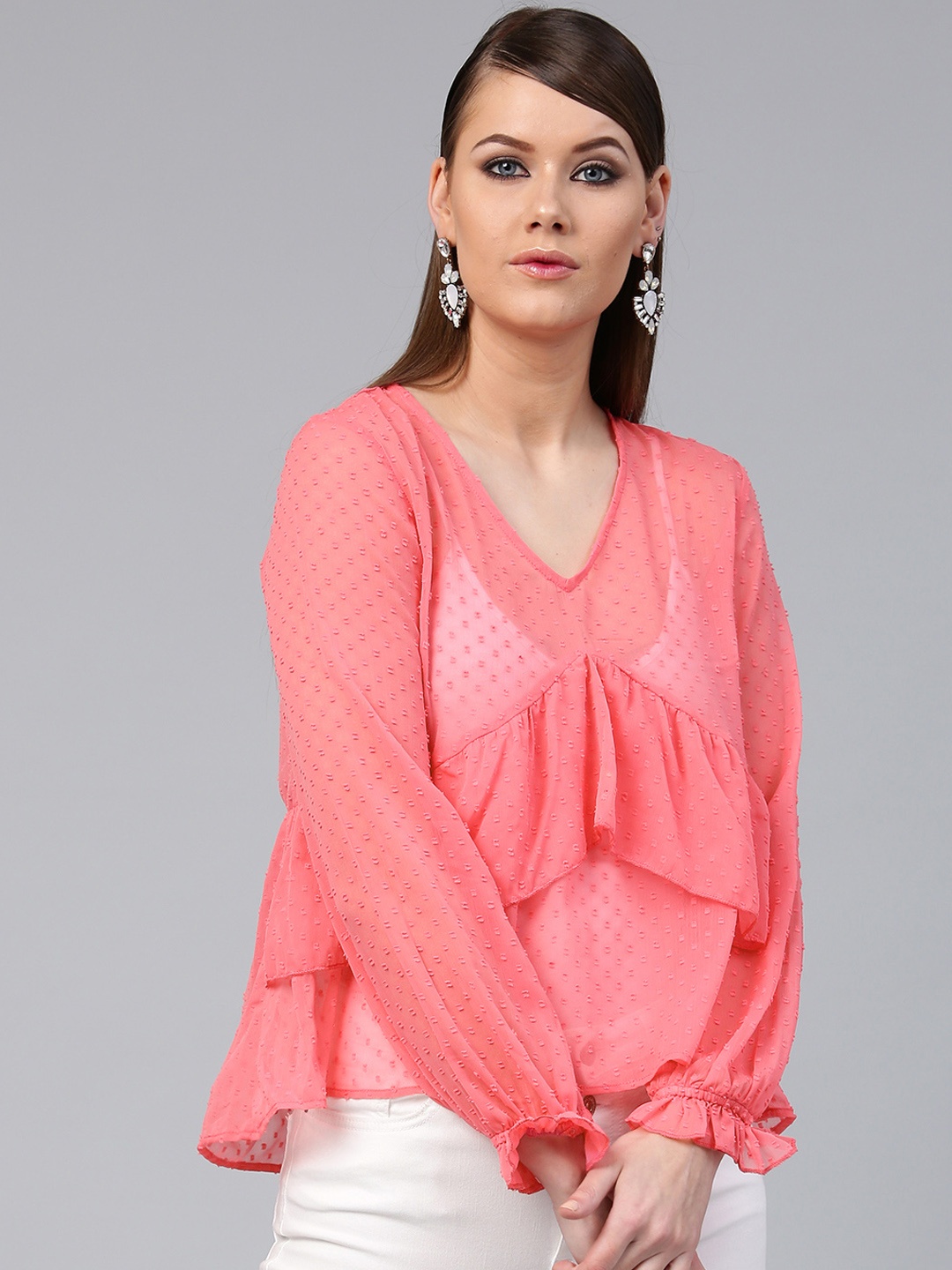 

SASSAFRAS Women Pink Self Design Empire Top