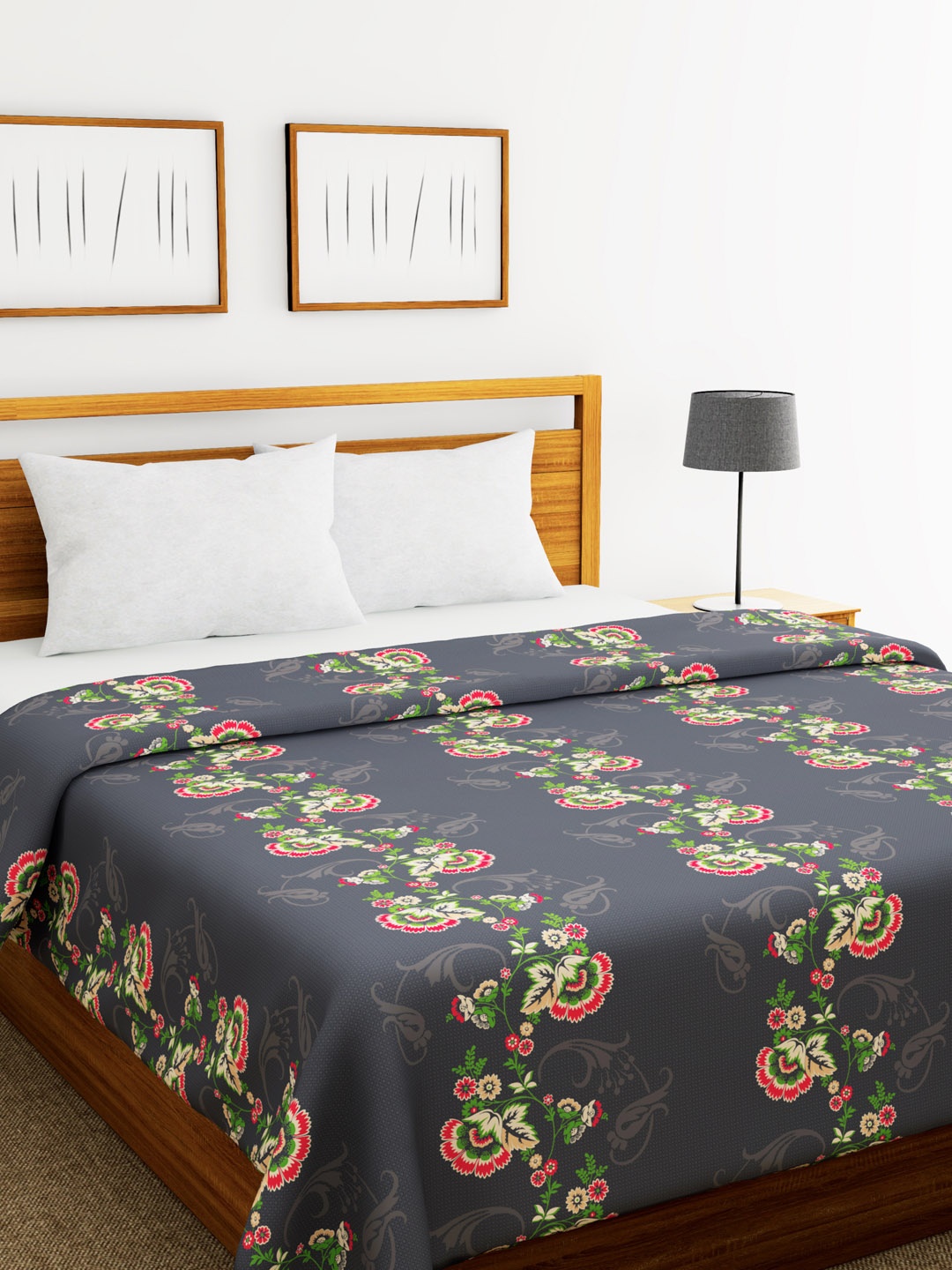 

BIANCA Grey & Pink Floral AC Room 300 GSM Double Bed Comforter