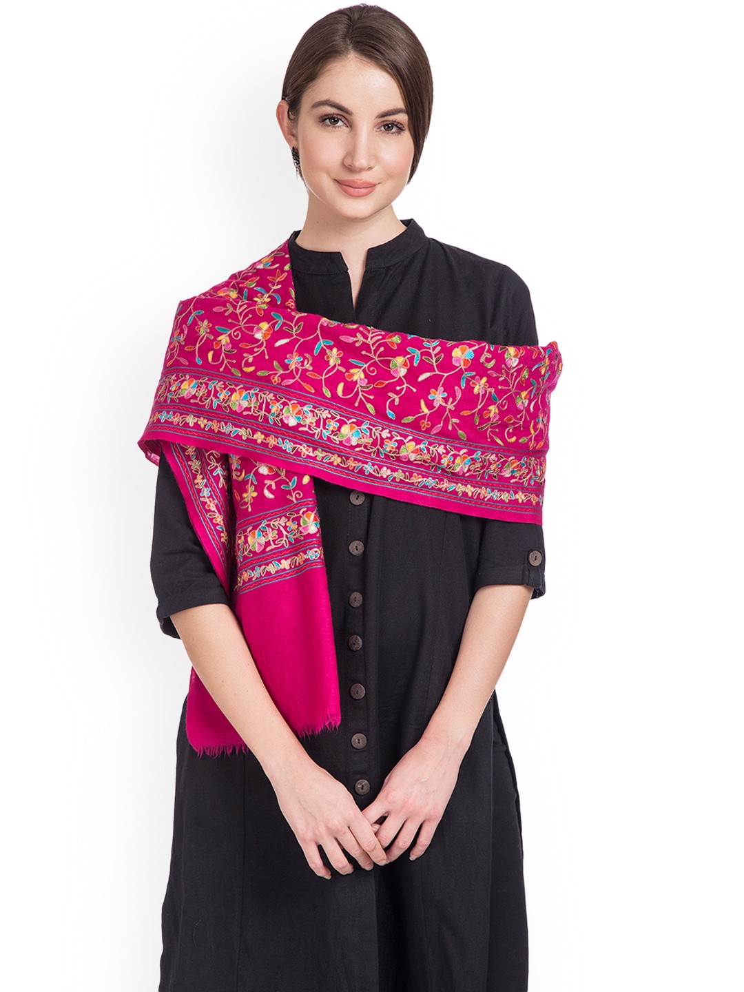 

SHINGORA Women Fuchsia Embroidered Shawl