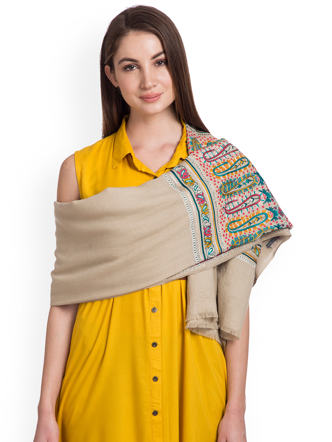 

SHINGORA Women Beige Embroidered Shawl