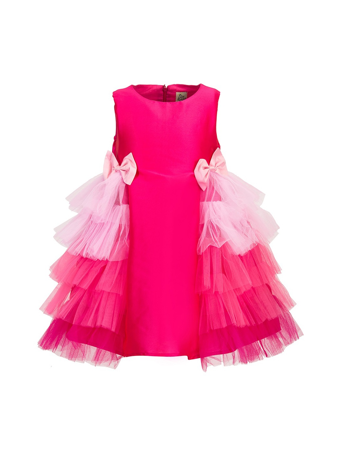 

A Little Fable Girls Pink Self Design Fit and Flare Dress