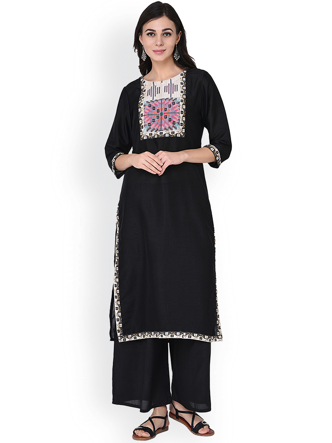 

ZIYAA Women Black Yoke Design Kurti with Palazzos