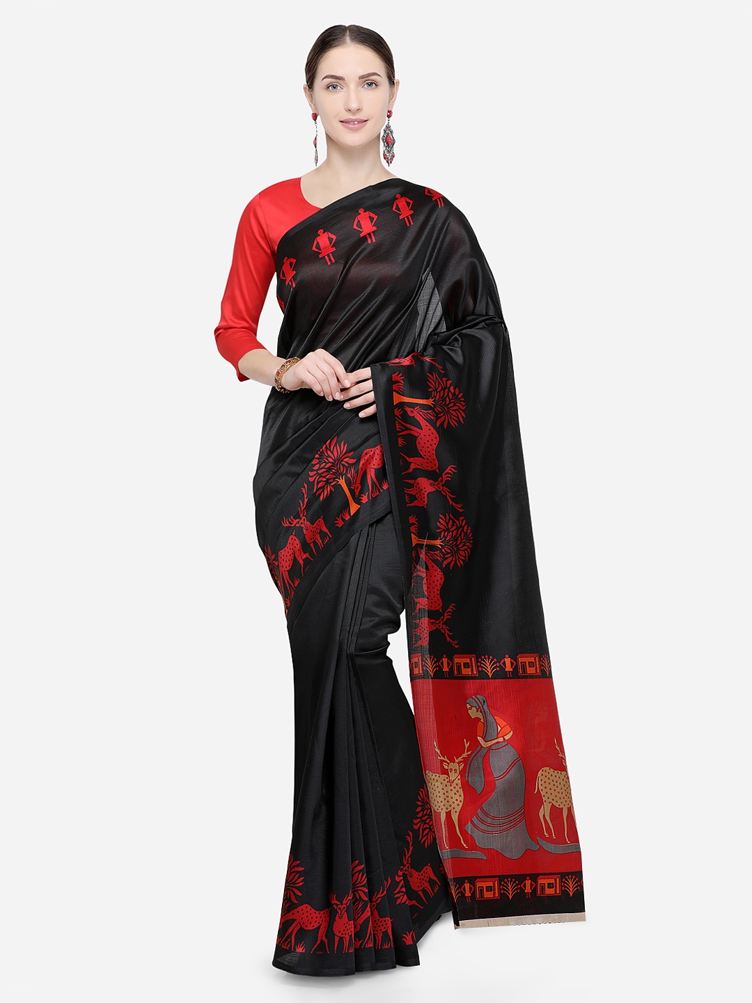 

Satrani Black Solid Art Silk Saree