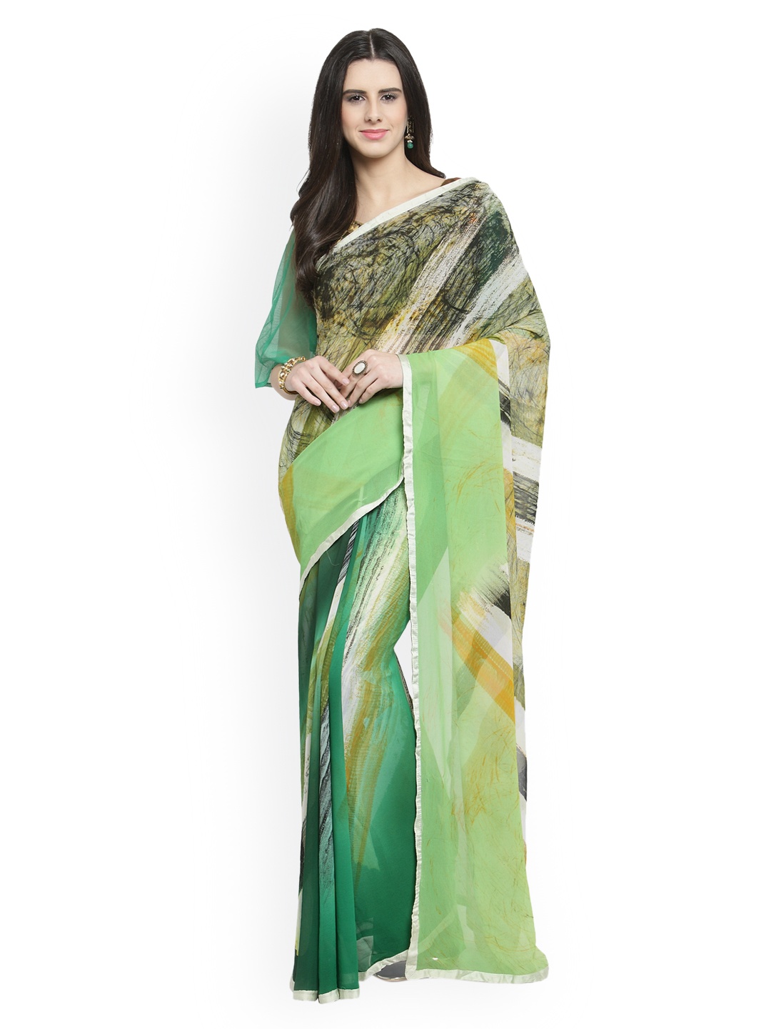 

Shaily Green Printed Pure Georgette Saree