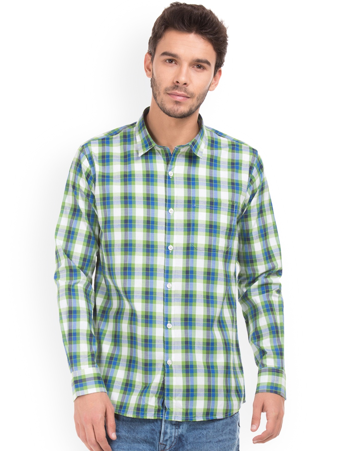 

Ruggers Men Green & Blue Regular Fit Checked Casual Shirt