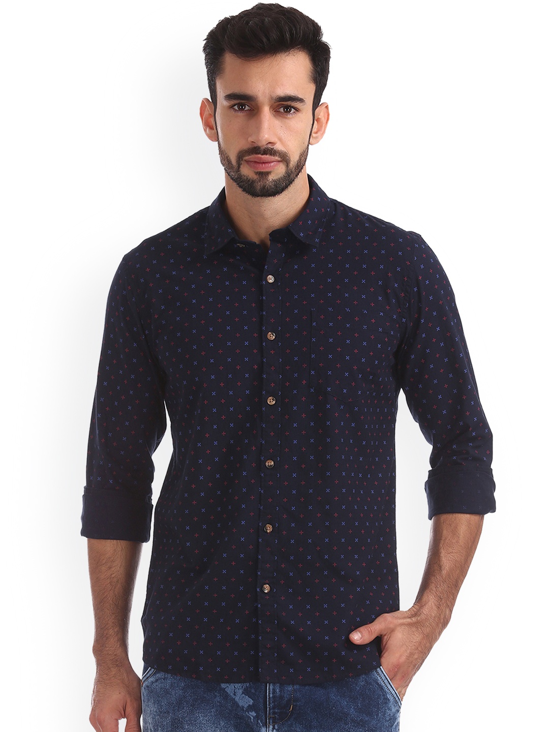 

Ruggers Men Blue Regular Fit Printed Casual Shirt