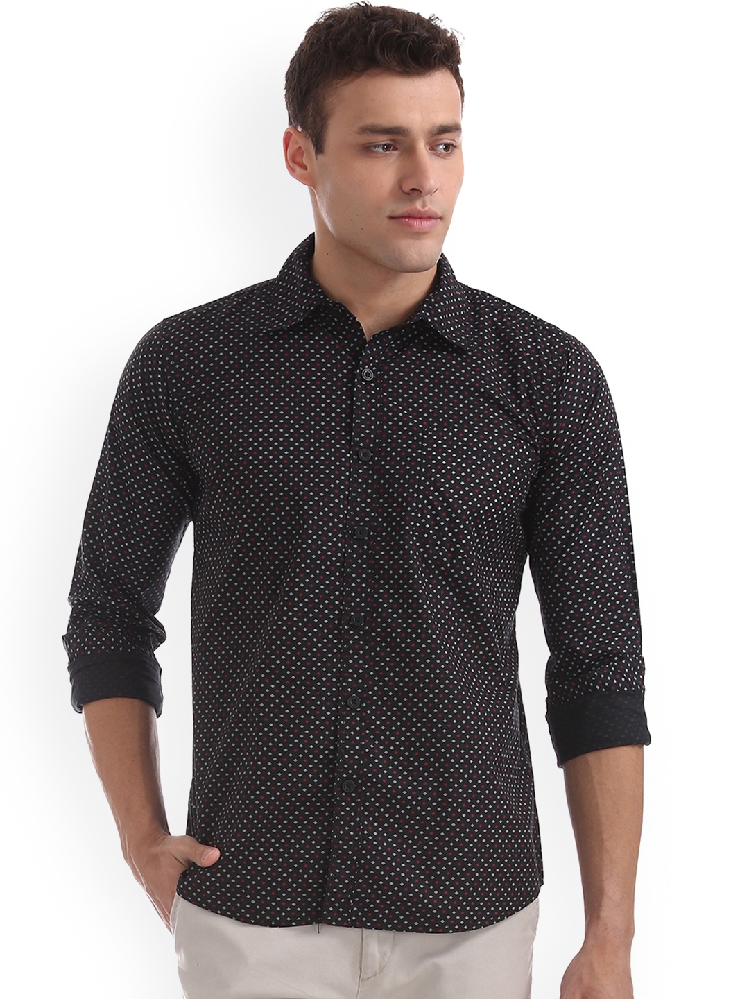 

Ruggers Men Black Slim Fit Printed Casual Shirt
