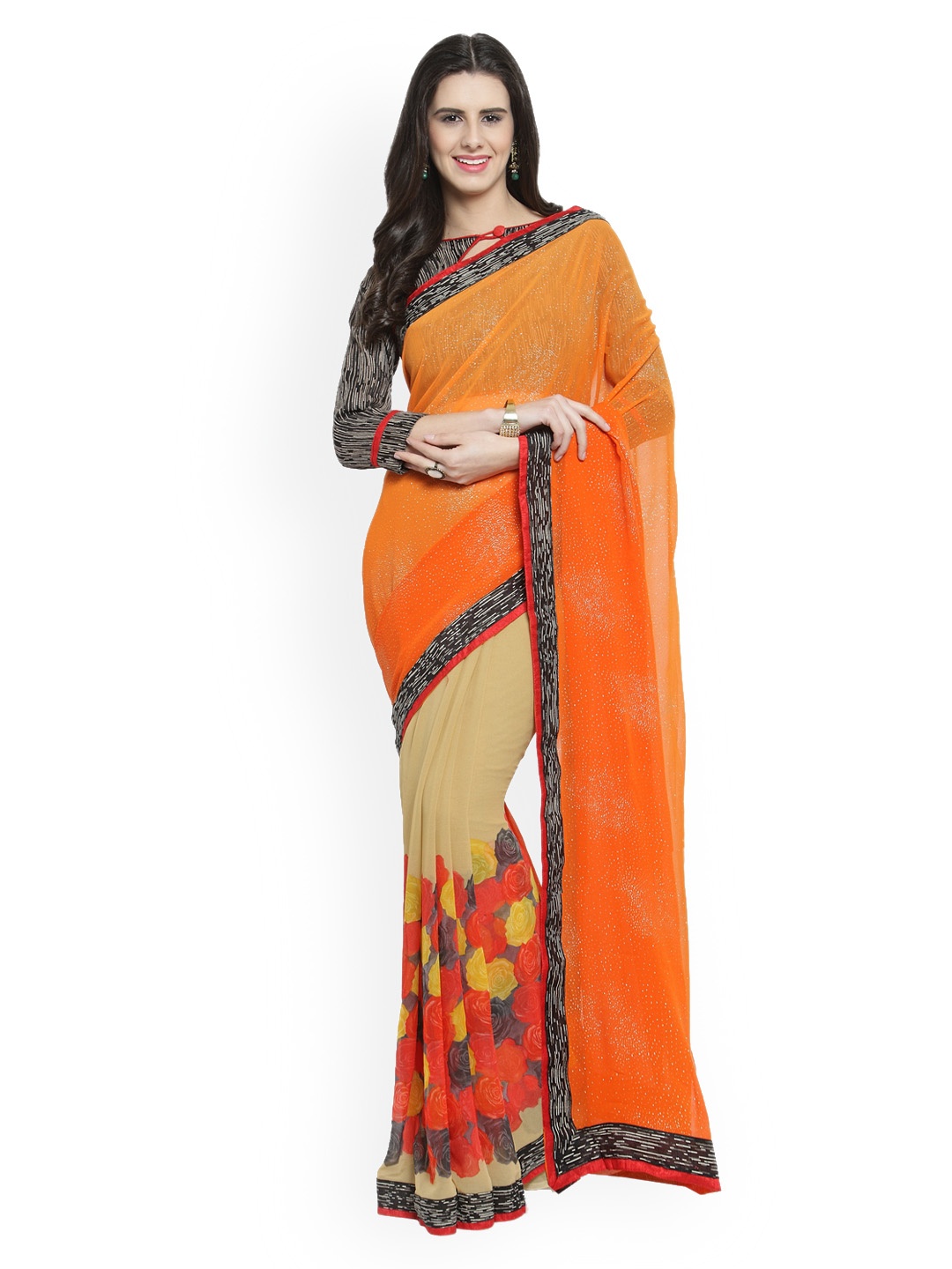 

Shaily Orange Embellished Pure Georgette Saree