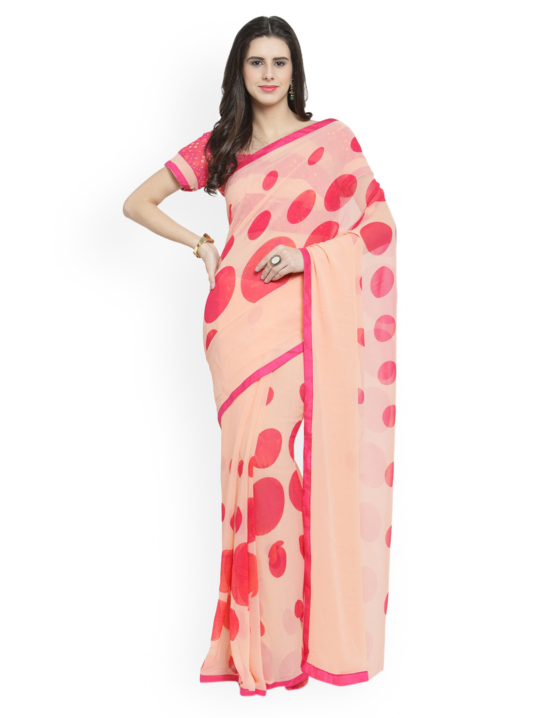 

Shaily Pink Printed Pure Georgette Saree