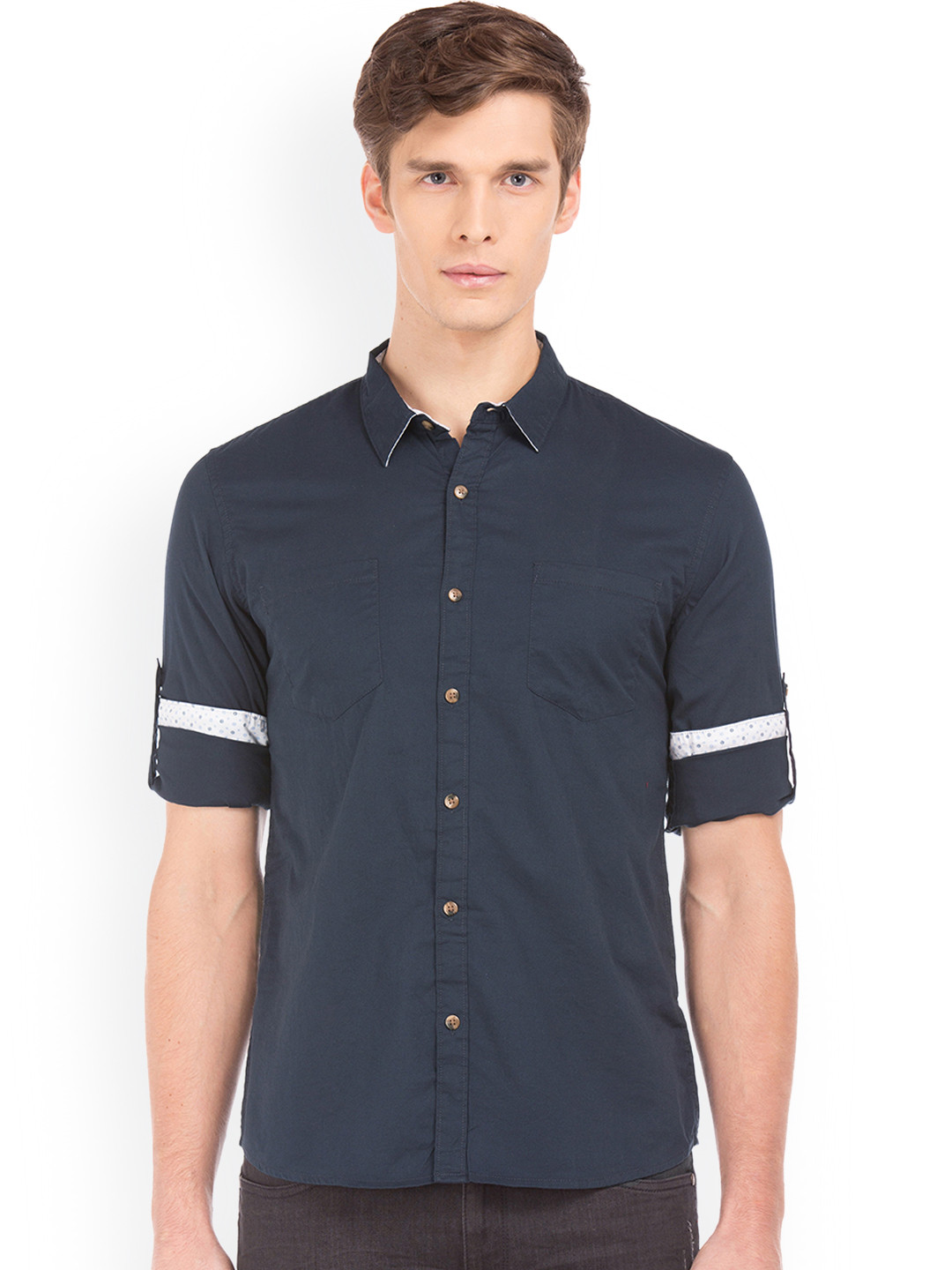 

Ruggers Men Blue Regular Fit Solid Casual Shirt